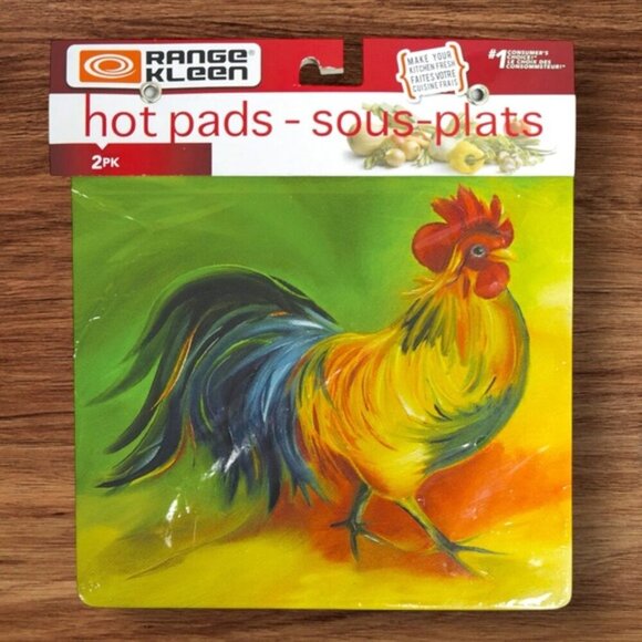 Rooster Tin Metal Hot Pads Trivets Colorful Whimsical Square 7x7 in 4 Hot Pads - Picture 2 of 16